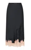 Loveshackfancy Malina Lace-trimmed Satin Midi Skirt In Black