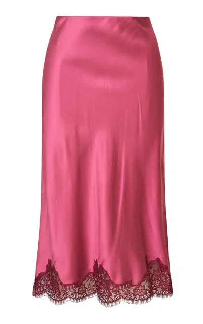 Loveshackfancy Malina Lace-trimmed Silk Midi Skirt In Berry