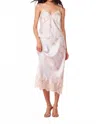Loveshackfancy Malina Satin Floral Midi Slip Skirt In Wavecrest Blue In Pink