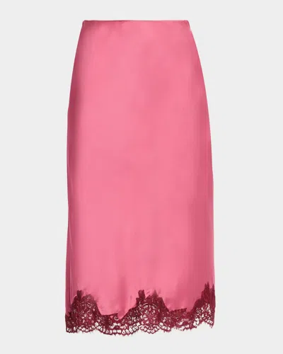 Loveshackfancy Malina Silk Midi Skirt In Pink