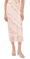 Loveshackfancy Malina Satin Floral Midi Slip Skirt In Wavecrest Blue In Apricot Medley