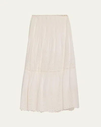 Loveshackfancy Mallow Embroidered Cotton Midi Skirt In Neutral