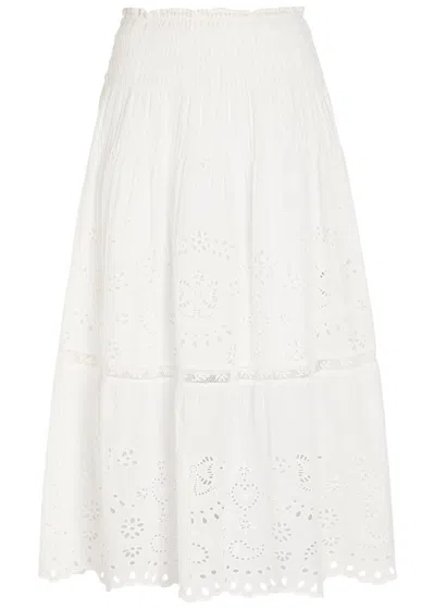 Loveshackfancy Mallow Embroidered Cotton Midi Skirt In White