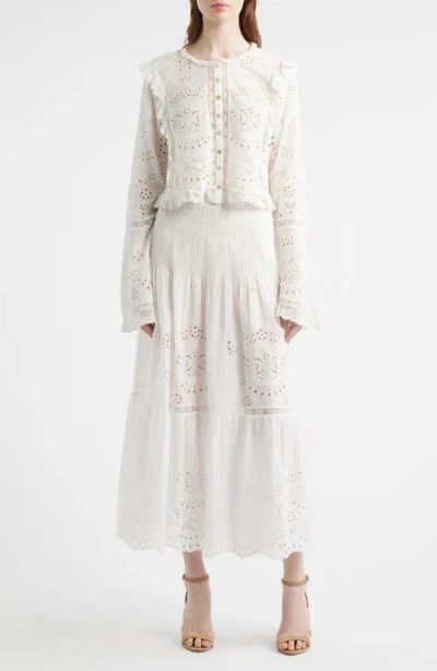 Loveshackfancy Mallow Eyelet Tiered Maxi Skirt In White