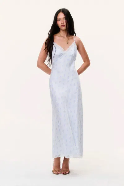 Loveshackfancy Manuela Maxi Slip Dress In Seabreeze Blue In Multi