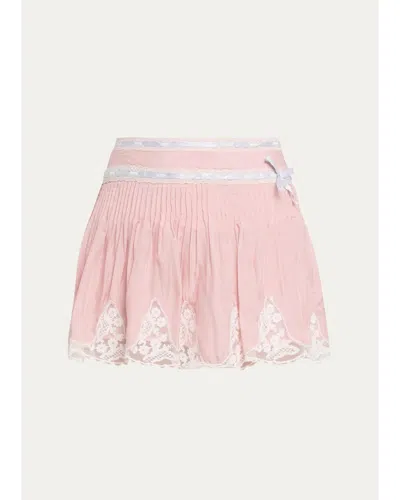 Loveshackfancy Marais Lace-trim Mini Skirt In Pink