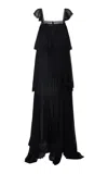 Loveshackfancy Maralee Tiered Silk Gown In Black