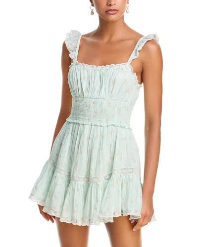 Loveshackfancy Maralina Print Ruffle Minidress In Green