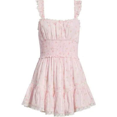Loveshackfancy Maralina Print Ruffle Minidress In Pink