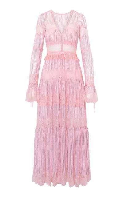 Loveshackfancy Marinetta Tiered Lace-trimmed Chiffon Maxi Dress In Light Pink