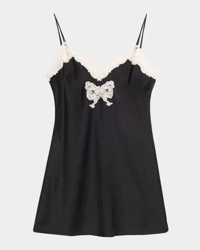 Loveshackfancy Maristella Lace-trim Satin Mini Dress In Black