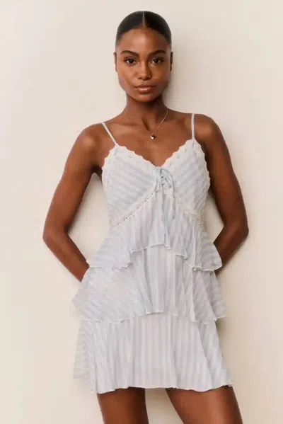Loveshackfancy Marlia Striped Chiffon Mini Dress In Lariat Blue In White