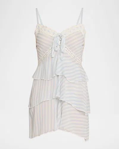 Loveshackfancy Marlia Striped Lace-trim Mini Dress In Blue