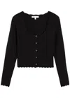Loveshackfancy Martti Pointelle Knit Cardigan In Black