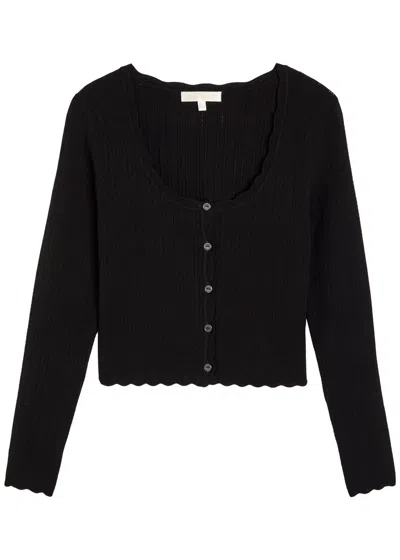 Loveshackfancy Martti Pointelle Knit Cardigan In Black