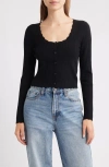 Loveshackfancy Martti Scallop Trim Crop Pointelle Cardigan In Black