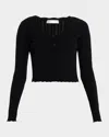 Loveshackfancy Martti Stretch Pointelle Cardigan In Black