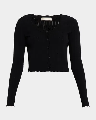 Loveshackfancy Martti Stretch Pointelle Cardigan In Black
