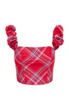 Loveshackfancy Maryjane Off-the-shoulder Taffeta Bustier Top In Red
