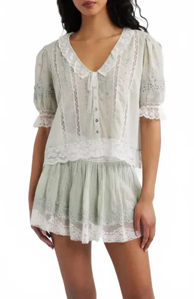 Loveshackfancy Maurelle Cotton Lace Blouse In Green Eau De Nil In Multi