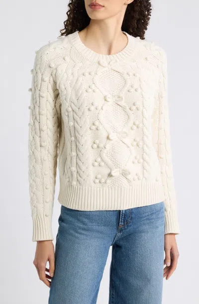 Loveshackfancy Mavelle Pom Cable Stitch Sweater In White
