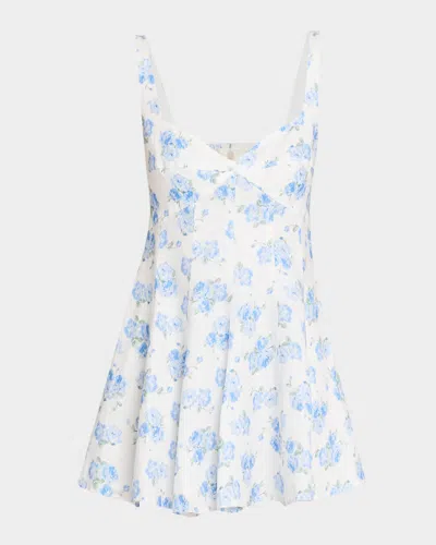 Loveshackfancy May Floral Linen Mini Dress In Blue
