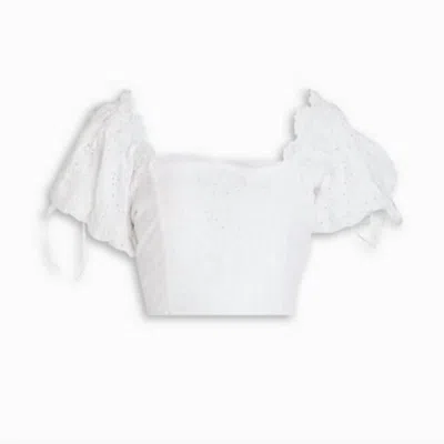 Loveshackfancy Melina Cropped Broderie Anglaise Top In Off-white