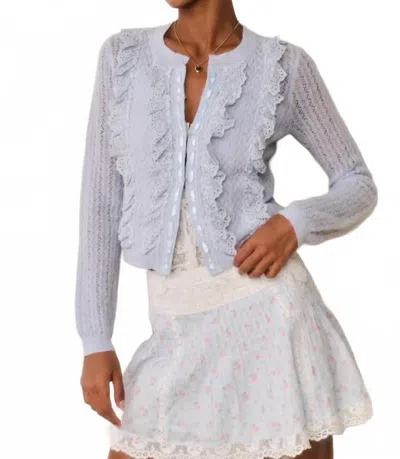 Loveshackfancy Melisse Eyelet Ruffle Cardigan In Wistful Blue In Gray