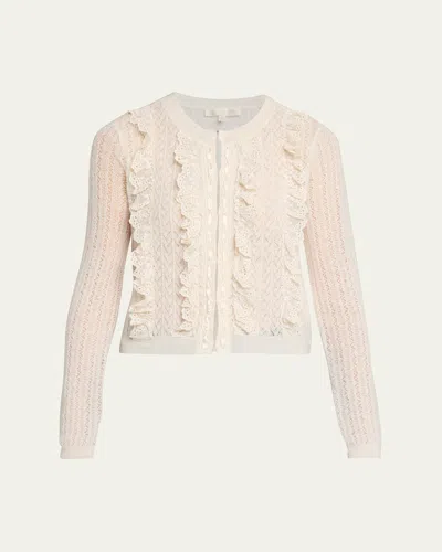 Loveshackfancy Melisse Eyelet Ruffle Cardigan In Pink