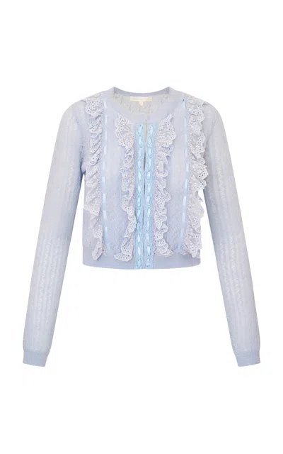 Loveshackfancy Melisse Lace-detailed Cardigan In Blue