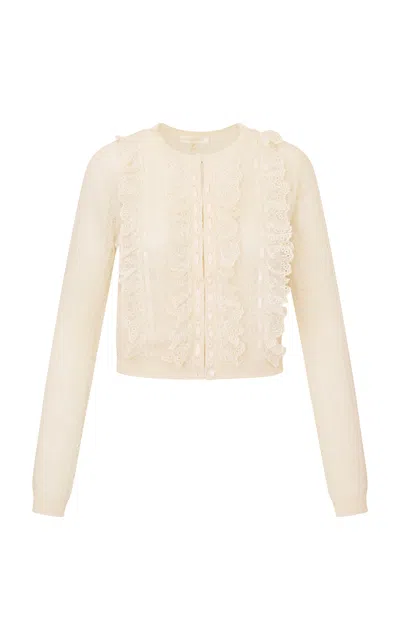 Loveshackfancy Melisse Lace-detailed Cardigan In Neutral