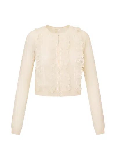 Loveshackfancy Melisse Ruffled Knitted Cardigan In White