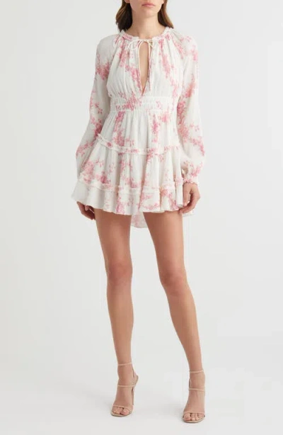 Loveshackfancy Mellini Floral Long Sleeve Minidress In Passion Pink