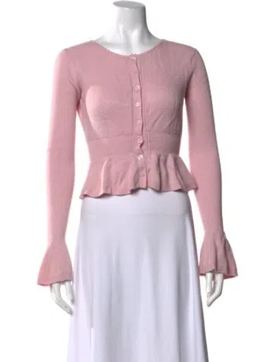 Pre-owned Loveshackfancy Merino Wool Crew Neck Button-up Top In Pink