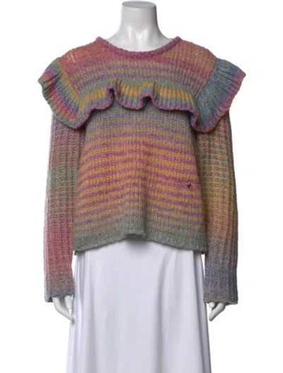 Pre-owned Loveshackfancy Merino Wool Striped Sweater In Purple/yellow