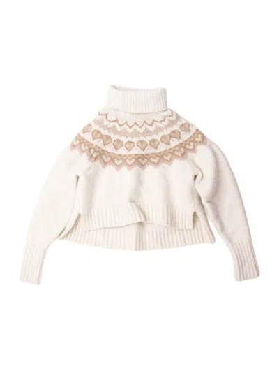 Pre-owned Loveshackfancy Merino Wool Striped Sweater In White