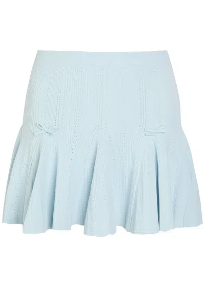 Loveshackfancy Meryl Bow-appliquéd Pointelle-knit Mini Skirt In Blue