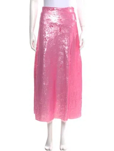 Pre-owned Loveshackfancy Mesh Accents Midi Length Skirt In Pink