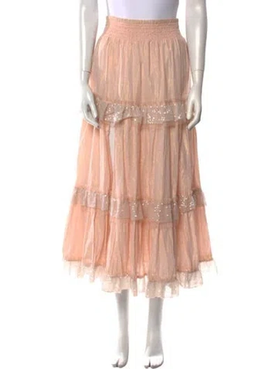 Pre-owned Loveshackfancy Mesh Accents Midi Length Skirt In Pink