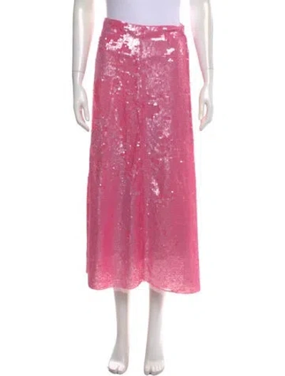 Pre-owned Loveshackfancy Mesh Accents Midi Length Skirt In Pink