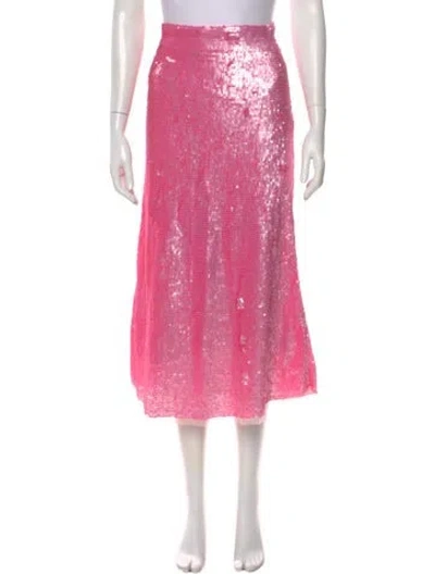 Pre-owned Loveshackfancy Mesh Accents Midi Length Skirt In Pink