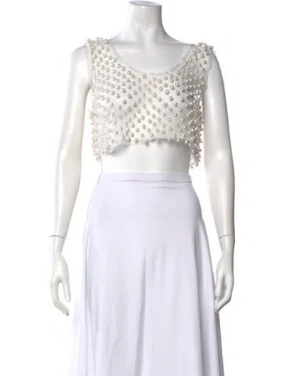 Pre-owned Loveshackfancy Mesh Scoop Neck Crop Top In White