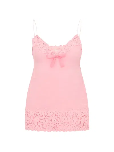 Loveshackfancy Meva Lace-trim Mini Dress In Brown