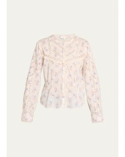 Loveshackfancy Miah Floral Lace-trim Dobby Cotton Blouse In Pink