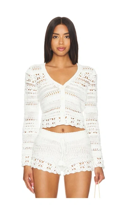 Loveshackfancy Middleton Crocheted Scalloped Cotton-blend Cardigan In Antique White
