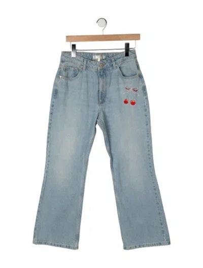Pre-owned Loveshackfancy Mid-rise Flared Jeans In Blue