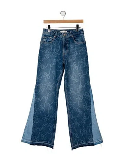 Pre-owned Loveshackfancy Mid-rise Wide Leg Jeans In Blue