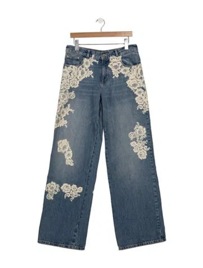 Pre-owned Loveshackfancy Mid-rise Wide Leg Jeans In Blue