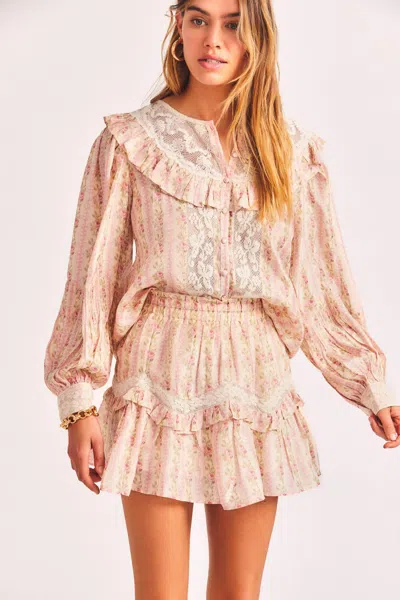 Loveshackfancy Mini Ruffle Skirt In Floral Print In Pink