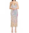 Loveshackfancy Miriana Feather-trimmed Sequin Slip Midi Dress In Iridescent Peche In Multi